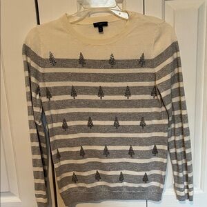Talbots cream and silver tree holiday sweater